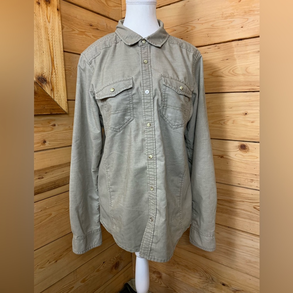 Prana Slim Fit Snap Button‎ Down Micro Corduroy Tan Shirt Jacket Shacket Medium